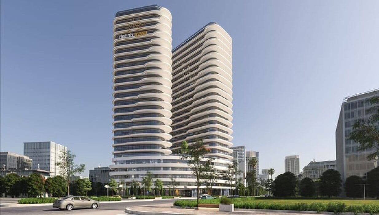 Architectural view of twin residential towers