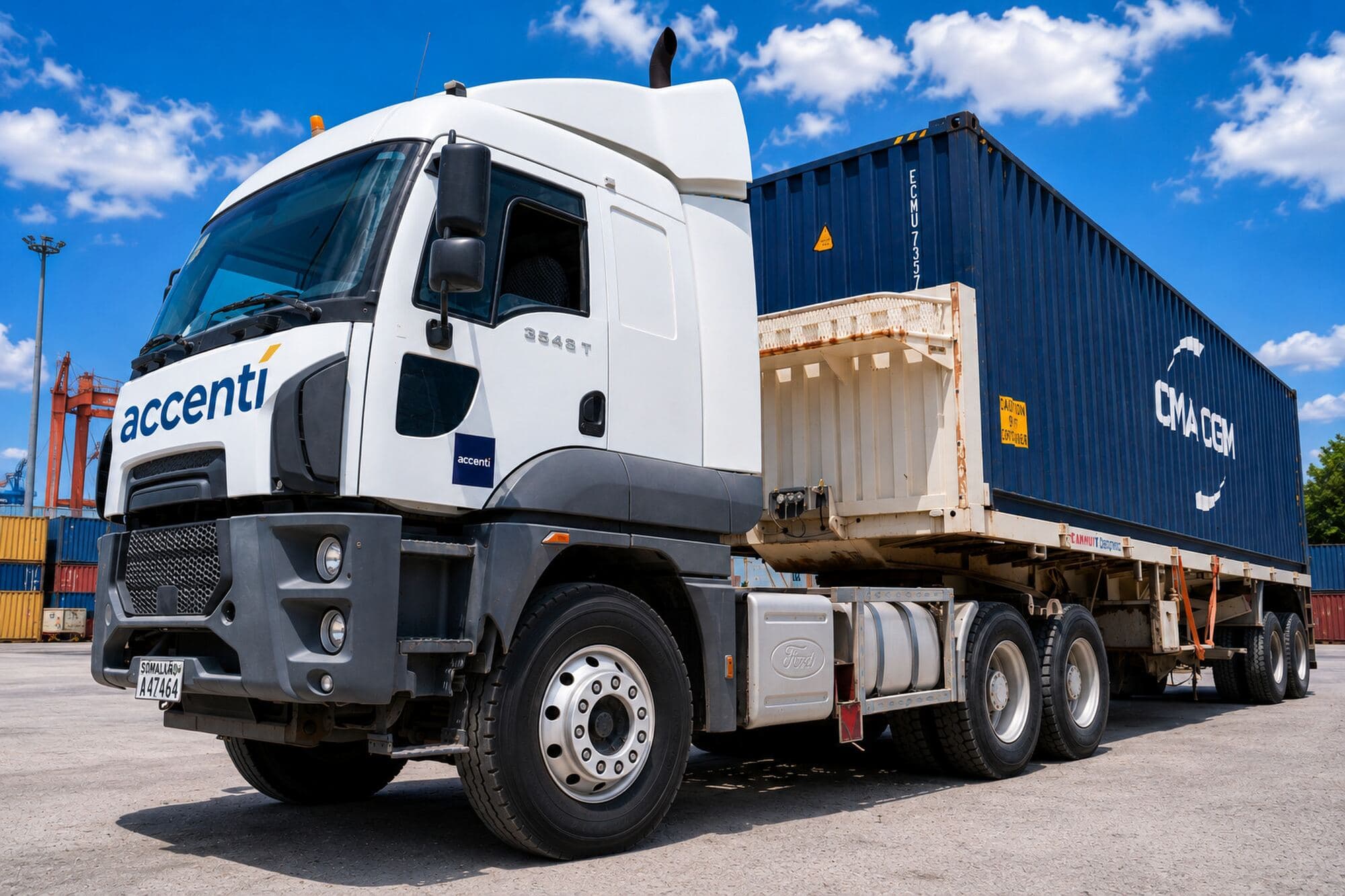Accenti tractor unit hauling a shipping container