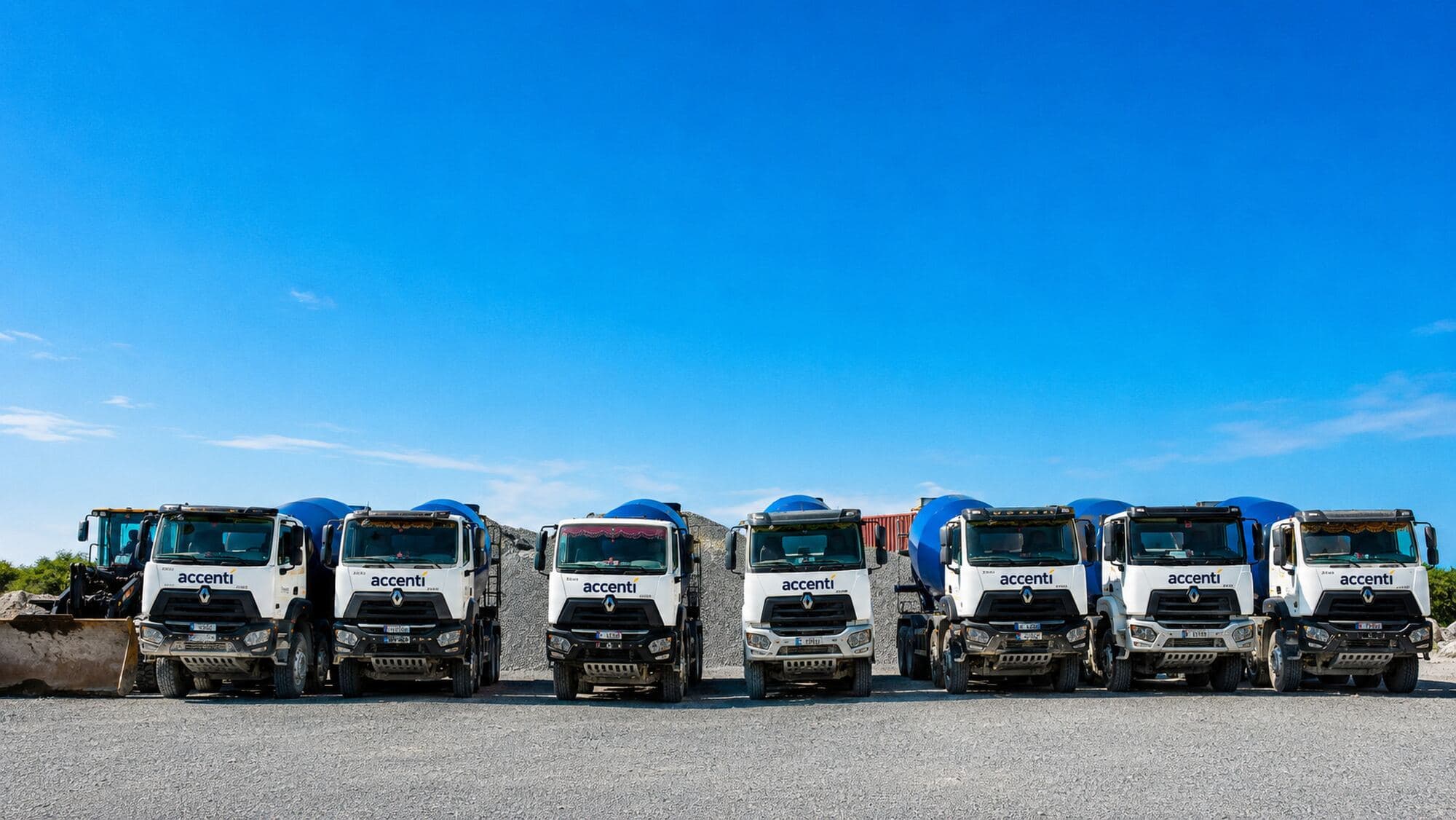 Line of Accenti transit mixers ready for work