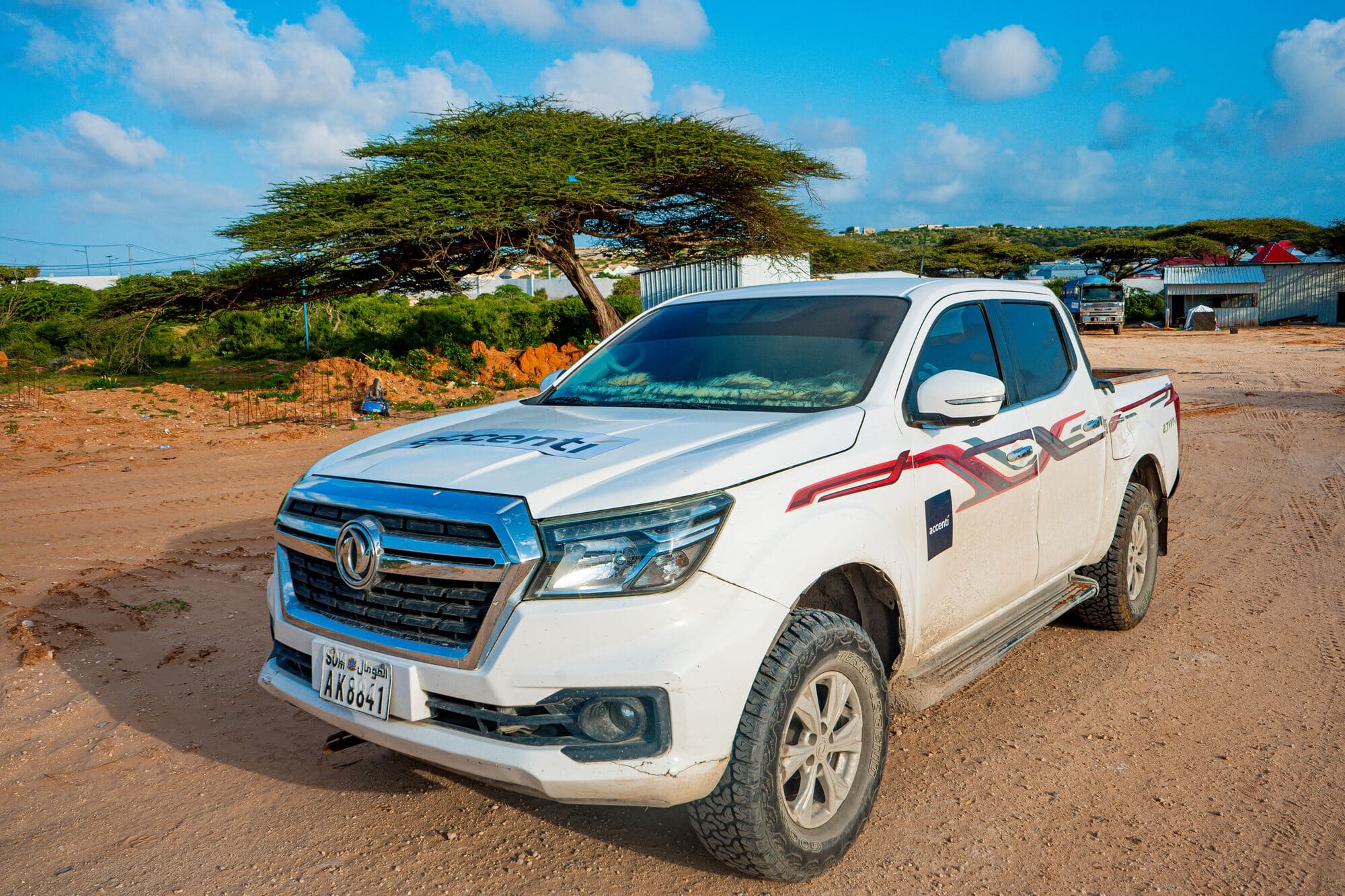 Accenti pickup truck on a site in Mogadishu